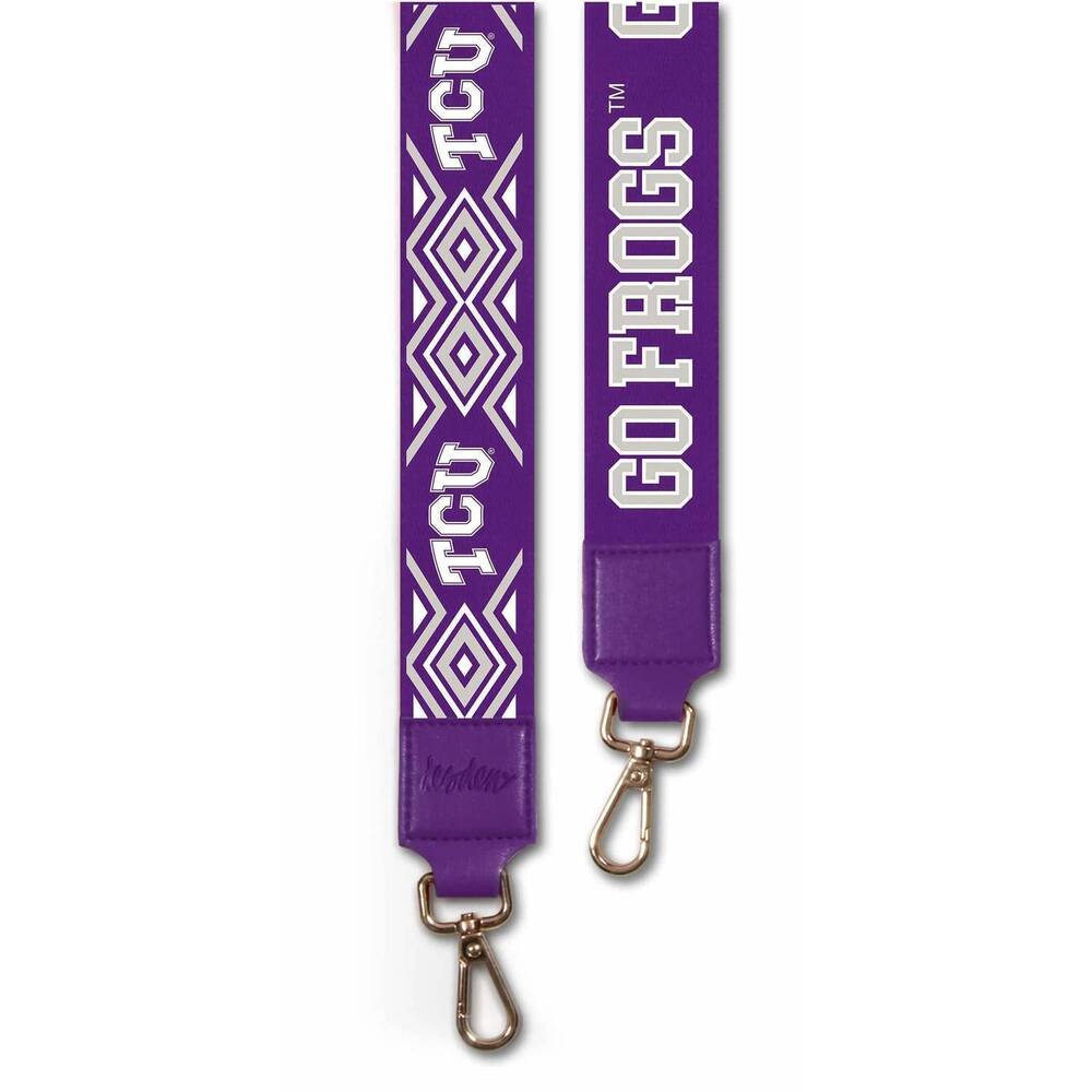 NEW DESDEN women's tcu 2" wide printed purse strap in purple/white